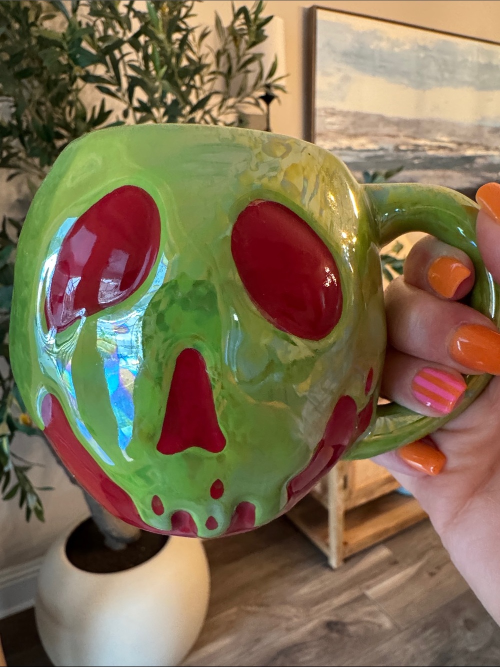 Disney Iridescent Hand Painted Poison Apple Ceramic Coffee Mug